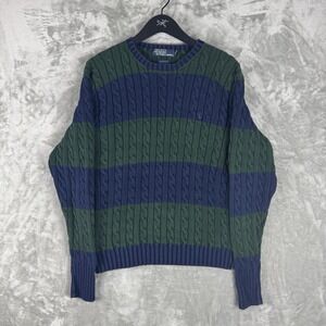 Vintage Polo Ralph‎ Lauren Sweater Striped Cotton Cable Knit Mens Large Preppy